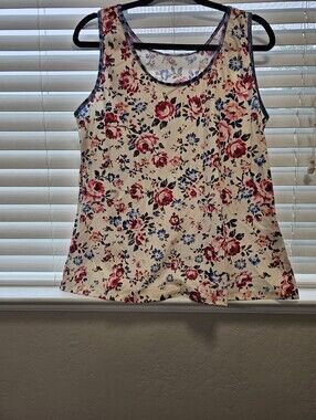 Women’s Cream Floral Tank Top with Pink & Blue Blooms